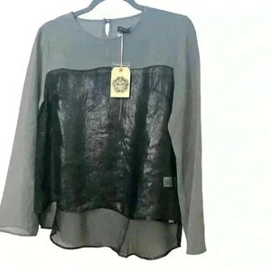 Obey Propaganda Womens Sheer Metallic Color-block Blouse, Size S